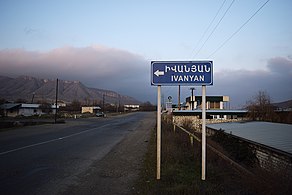 Sign in Armenian at the entrance of the town