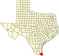 Map of Texas highlighting Cameron County
