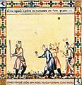 Image 18A game from the Cantigas de Santa Maria, c. 1280, involving tossing a ball, hitting it with a stick and competing with others to catch it (from History of baseball)
