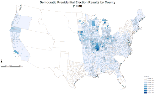 Map of Northern Democratic presidential election results by county