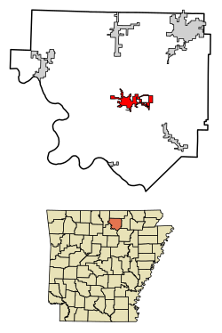 Location of Melbourne in Izard County, Arkansas.