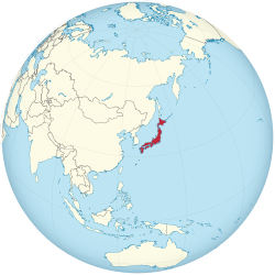 De facto map of Japan (red) under Allied occupation, with modern borders.