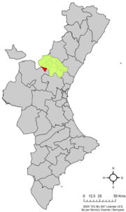 Localização do município de Sacañet na Comunidade Valenciana