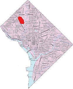 Map of Washington, D.C., with Forest Hills highlighted in red