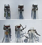 德国矿泉水瓶的瓶盖。将金属扣取下后、可以将陶瓷和橡胶制成的瓶盖打开。
