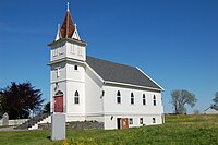 ラデイのルター派教会。この教会は米加両国のノルウェー系移民からの寄贈品として、ノースダコタ州から移築