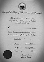 Fellowship diploma of the Royal College of Physicians of Ireland, FRCPI