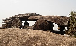 Megalithic Dolmen (said to be world's large single capstone as a dolmen with 36 ft in length and 14 ft in width and 2 ft thickness) of early Iron Age at Dannanapeta near Amadalavalsa