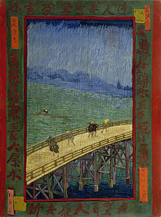 Most v dežju (po Hiroshigeju , Vincent van Gogh (iz Japonaiserie), olje na platnu, 1887