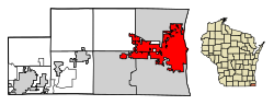 Location of Kenosha in Kenosha County, Wisconsin