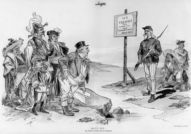 "Keep off! The Monroe Doctrine must be respected " (1896)