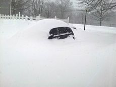 Snowfall at the Massachusetts-New Hampshire border before noon on January 27