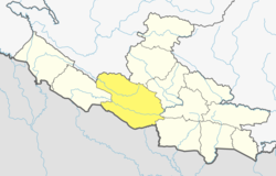 Location of Dang (dark yellow) in Lumbini Province