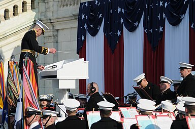 The Marine Band performing at the United States Capitol Building during the 56th Presidential Inauguration in Washington D.C., 2009