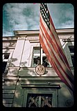An American flag on the U.S. embassy in Warsaw during a German air raid in September 1939
