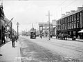 Circa 1907 with an electric tram near the Northern Counties Committee station at York Road railway station.