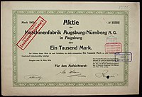 Share of the Maschinenfabrik Augsburg-Nürnberg AG, issued 10 March 1914