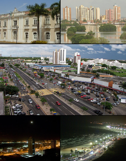 Above, from left to right: City of São Luís and the Laguna Jansen; In the middle: Avenida Colares Moreira; Below, from left to right: Entrance to the Coastal Highway and the Coastal Highway at night.