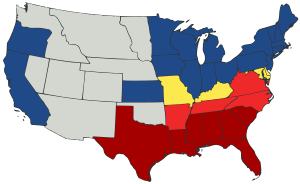 1861 Map of U.S. states and territories showing two phases of secession