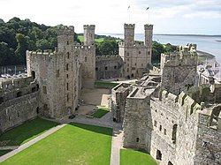 View of the wards of Caernarfon Castle, erected during the reign of Edward I in Wales.