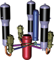 Image 32Primary coolant system showing reactor pressure vessel (red), steam generators (purple), pressurizer (blue), and pumps (green) in the three coolant loop Hualong One pressurized water reactor design (from Nuclear reactor)