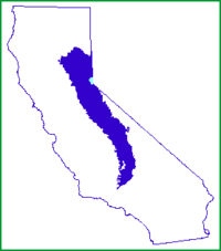 Розташування гір Сьєрра-Невада на карті Каліфорнії