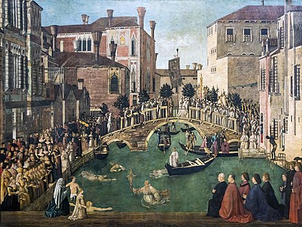 Miracolo della Croce caduta nel canale di San Lorenzo Gentile Bellini, 1500