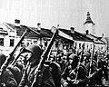 Polish infantry marching to beat German and Soviet enemy