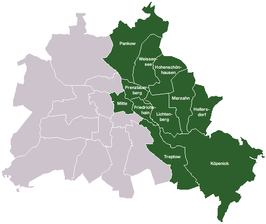 De stadsdelen van Oost-Berlijn tussen 1986 en 1990