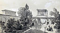 Ежен Фланден. Палац Каср і Кахар біля Теграна, внутнішній дворик з басейном, друк 1840 р.