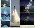 Image 30Montage of an inert test of a United States Trident SLBM (submarine launched ballistic missile), from submerged to the terminal, or re-entry phase, of the multiple independently targetable reentry vehicles (from Nuclear weapon)