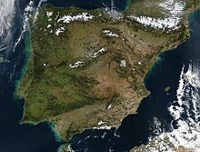 A map of the Iberian Peninsula and its location in Europe.