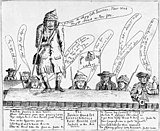 Satirisk avisteikning frå Boston i 1775 med tidlege former for snakkebobler. Vitseteikningen er frå ei avis som støtta dei britiske lojalistane, og motivet latterleggjer militsstyrkar av «yankie doodles» som omringar byen.