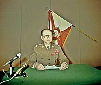 Jaruzelski in a TV studio announcing the introduction of martial law