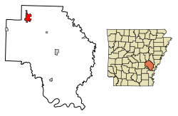 Location of Stuttgart in Arkansas County, Arkansas.