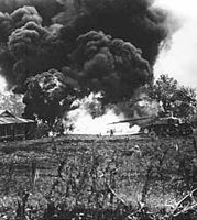 2nd Marine tank Battalion "Satan" incinerates Japanese pillbox on Saipan
