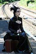 The 21st century goth fashion model Lady Amaranth, in a style inspired by British Victorian mourning costumes