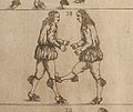 A kick to the knee as depicted in a Baroque Ringen treatise (Johann Georg Passchen 1659)