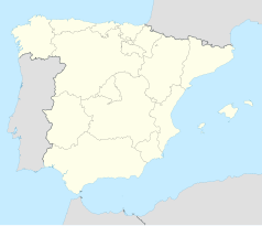Mapa konturowa Hiszpanii, u góry znajduje się punkt z opisem „Fuenmayor”