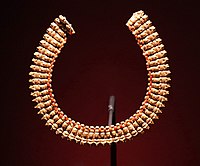 Necklace made of gold pendants with a small carnelian bead between each. Meroitic period.
