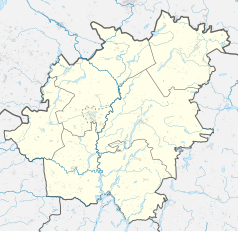 Mapa konturowa powiatu tucholskiego, blisko centrum na lewo znajduje się punkt z opisem „Przy Szosie Bydgoskiej”