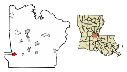 Location of Bunkie in Avoyelles Parish, Louisiana.