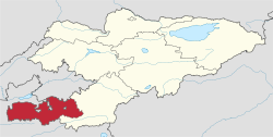 Map of Kyrgyzstan, location of Batken Region highlighted