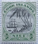A 1932 stamp of Niue inscribed "Cook Islands Niue"