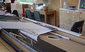 A commercial basse-lisse tapestry loom in the same factory, 2004