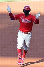 Didi Gregorius wearing the Phillies' alternate red uniform