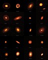 高角度分解能観測プロジェクト (DSHARP) によって捉えられた20個の原始惑星系円盤の画像[28]。