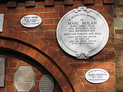 Memorial plaques to Marc Bolan and Keith Moon