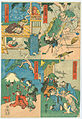 Acts 5-8 of the Kanadehon Chūshingura with act five at top right, act six at bottom right, act seven at top left, act eight at bottom left