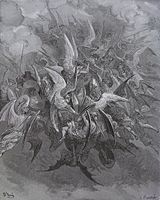 1866 Gustave Doré illustration for Paradise Lost, depicting a melee between the angels.